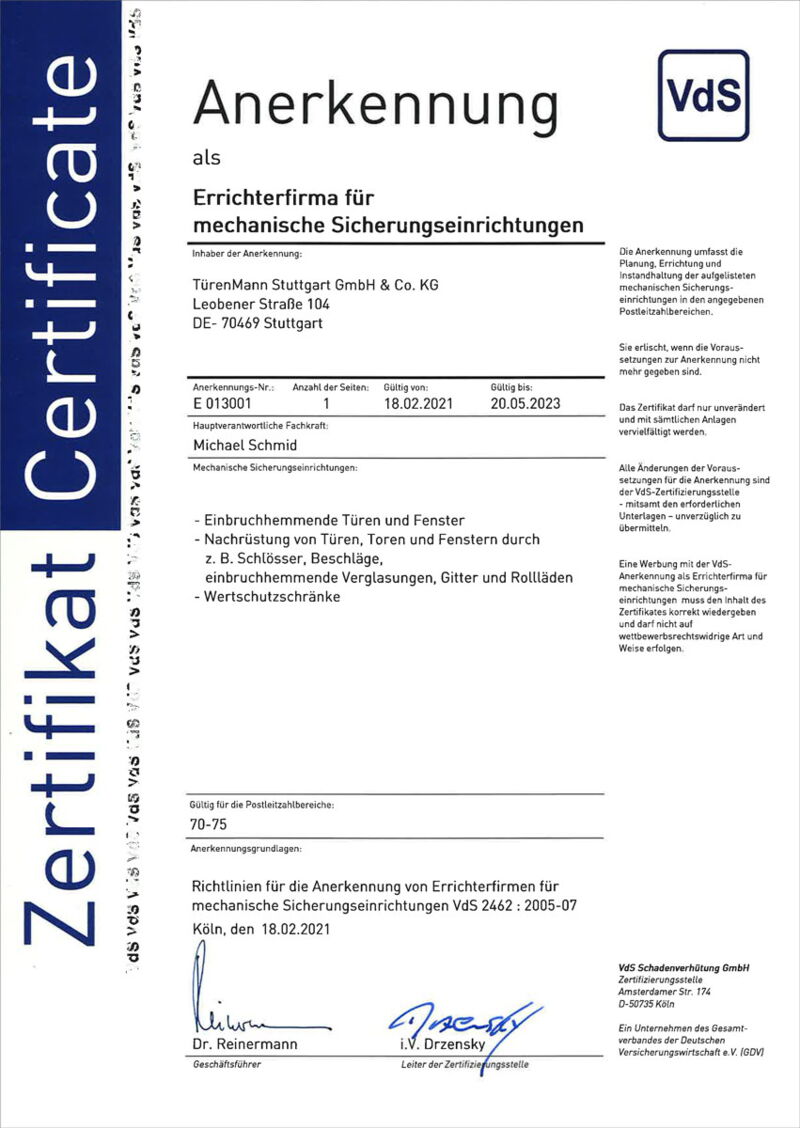 TÜRENMANN: Errichterfirma für mechanische Sicherungseinrichtungen